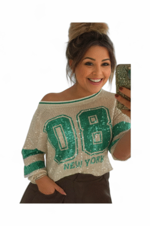 Groen pailletten shirt voor dames – feestelijk one size top