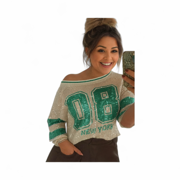Groen pailletten shirt voor dames – feestelijk one size top