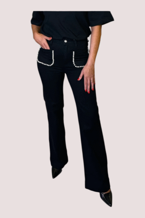 zwarte wide leg jeans met parelzakken