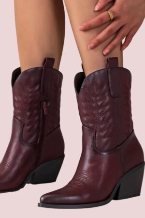 Dames cowboylaarzen met zijkant ritssluiting, in zwart en burgundy