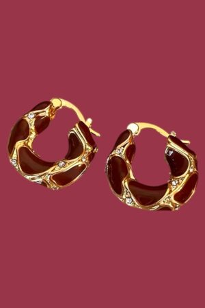 bordeaux oorbellen met goud en kristallen