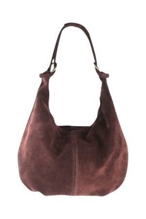 Donkerbruine Suède Schoudertas – Echt Leren Hobo Bag met Brede Band | Boesamode