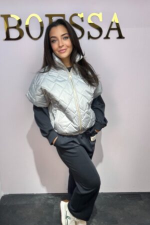 grijze oversized puffer bodywarmer dames