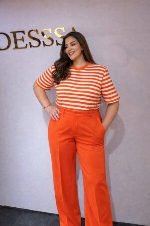 oranje pantalon dames wide leg elastische achterkant