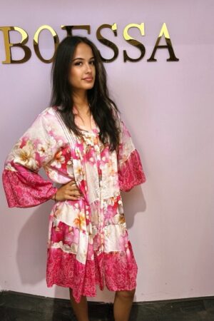 Roze Ibiza tuniekjurk dames met bloemenprint