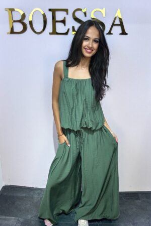 Wide leg viscose set dames met poftop groen