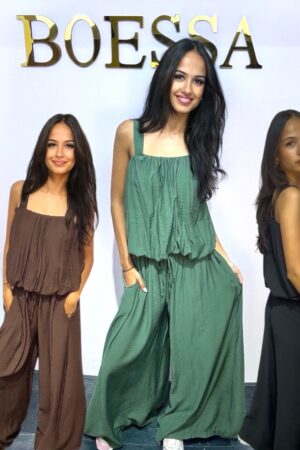 Wide leg viscose set dames met poftop