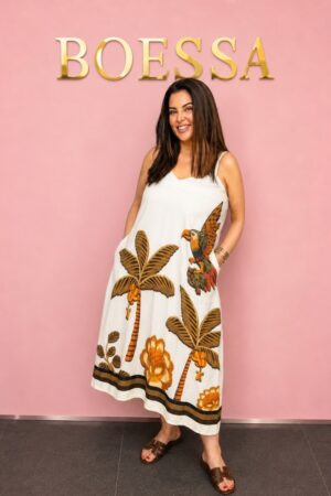 Viscose Papegaaienjurk Groen Wit Dames