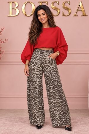 Leopard wide leg jeans
