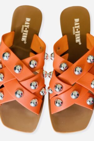 Slippers with silver balls oranje