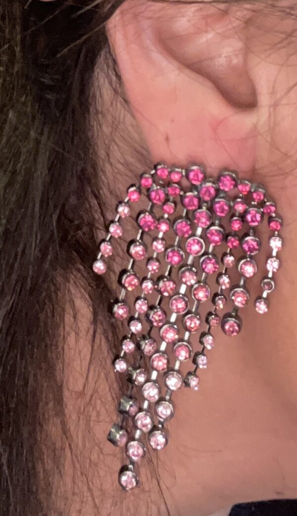 Kwastjes strass oorbellen pink