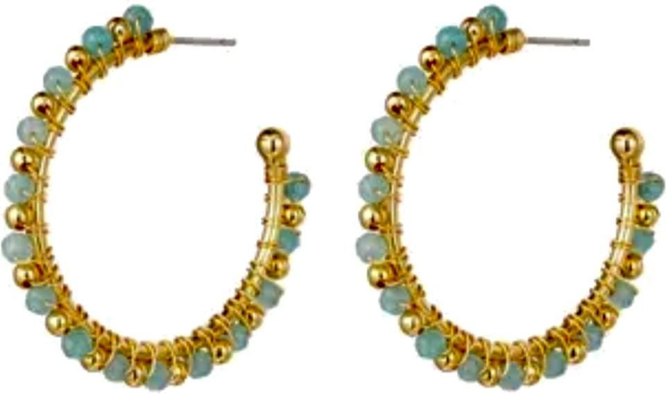 Earrings stainless steel hoop blue stone