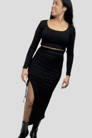 Split kokerrok met crop top combi set