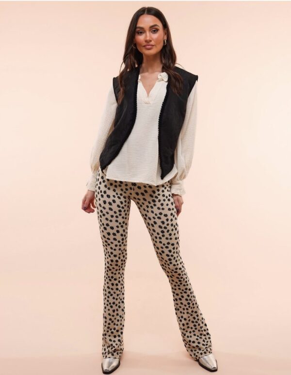 Elin soft flared light sand black flowers Ambika
