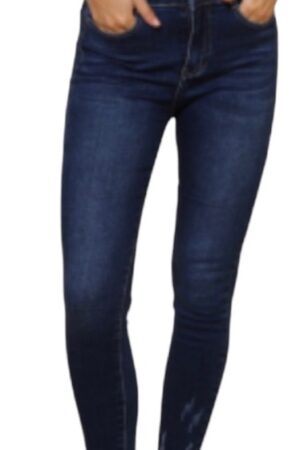 Donker blauwe jeans high waist onafgewerkte zoom