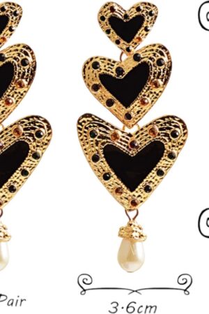 Lange stenen hart drop earrings zwart groen roze