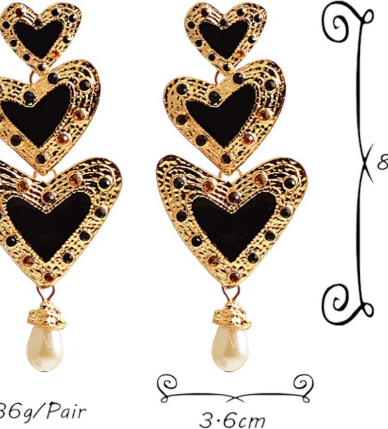 Lange stenen hart drop earrings zwart groen roze