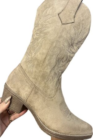 Cowboy laarzen Beige suede met stiksels