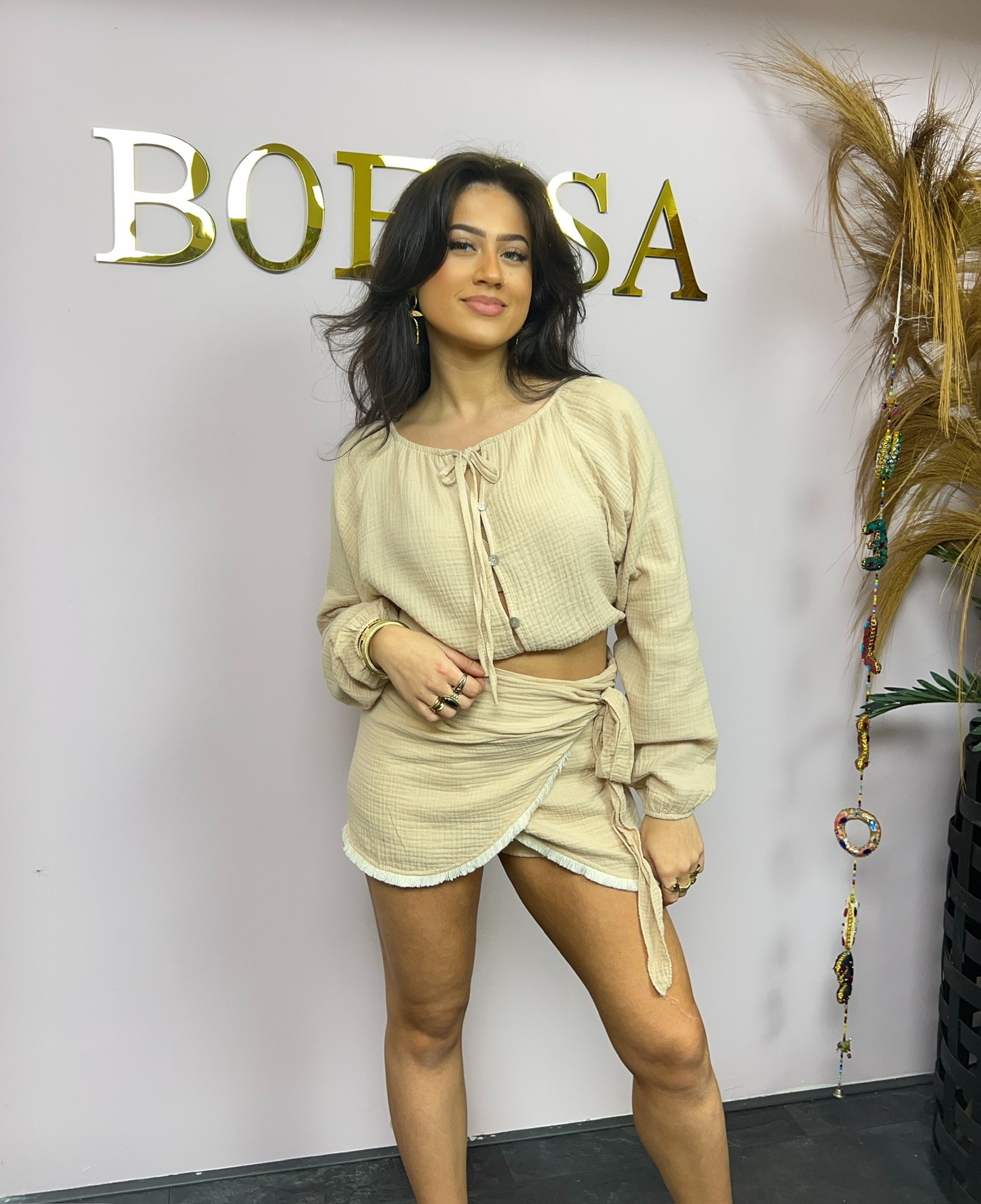 Cotton wafel stof broekrok & top