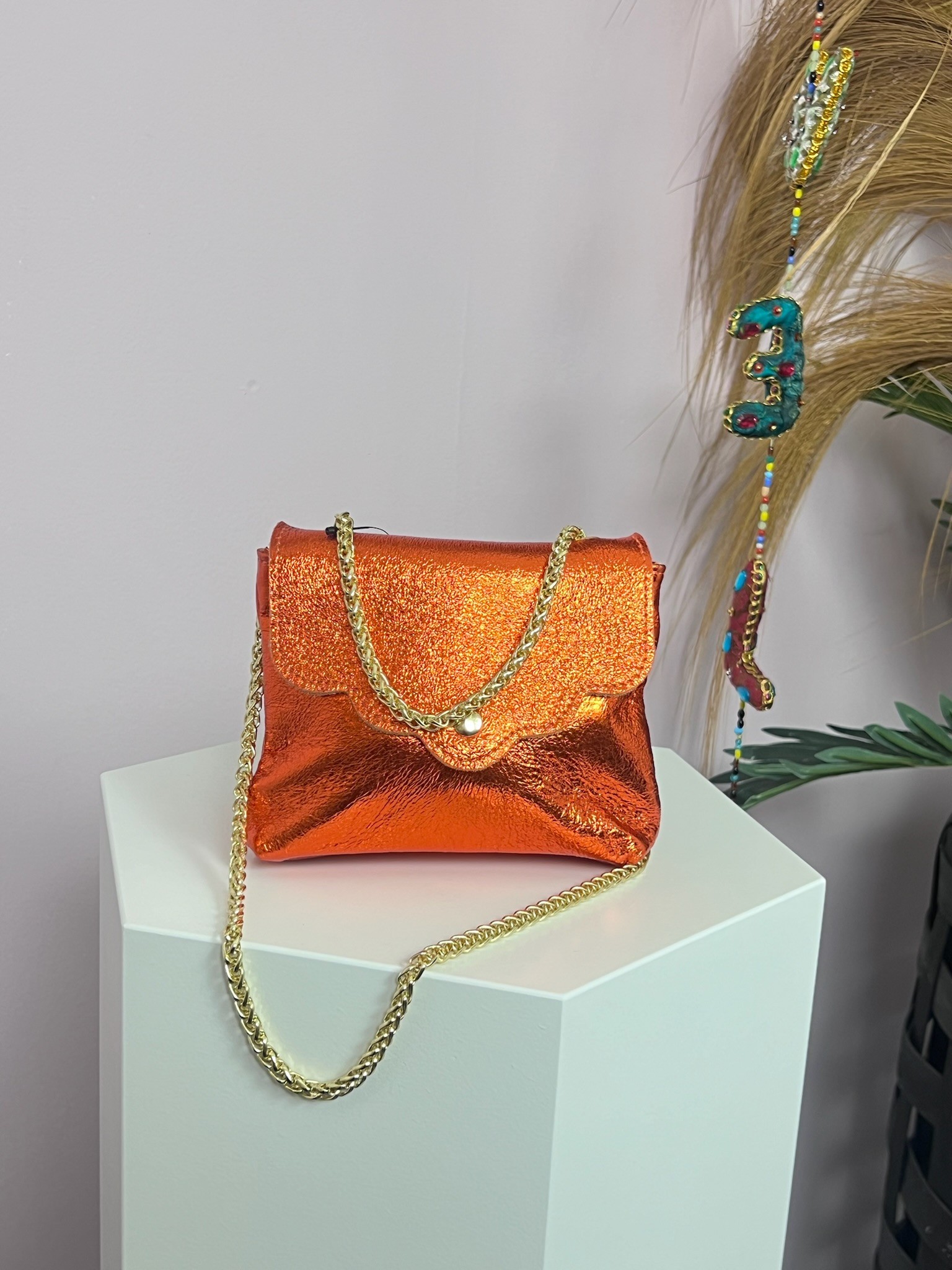 Lederen schoudertasje Metallic